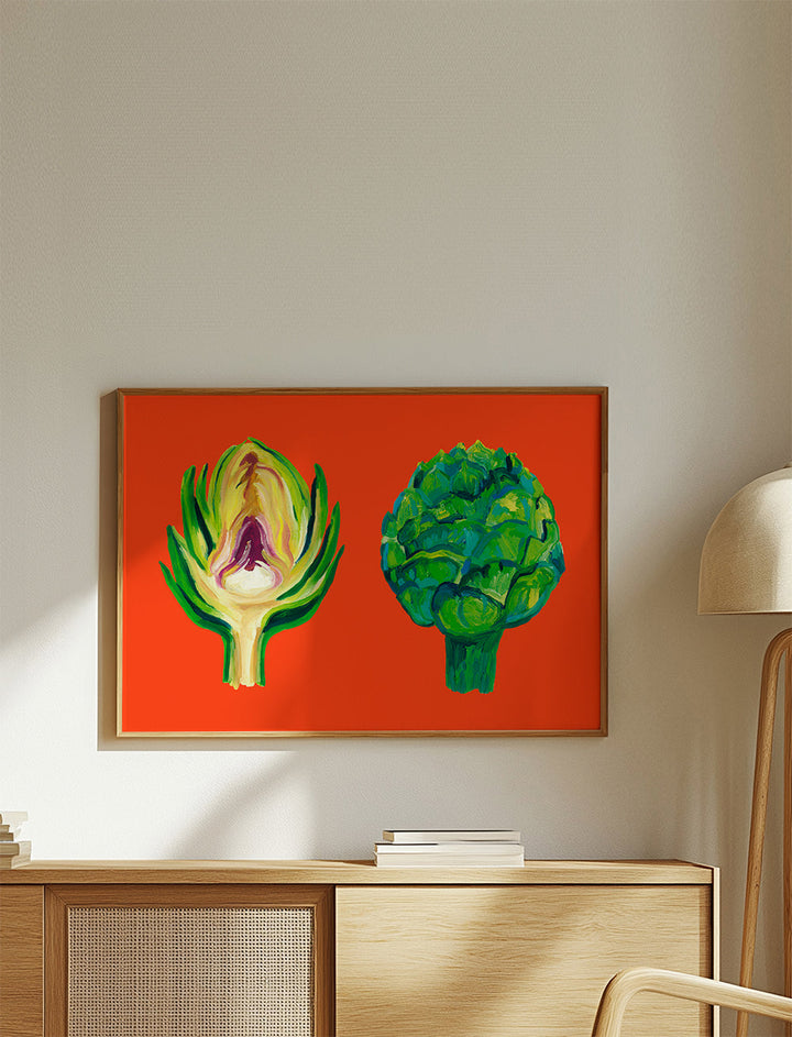 Lisslune | Artichokes on orange - Alice Straker