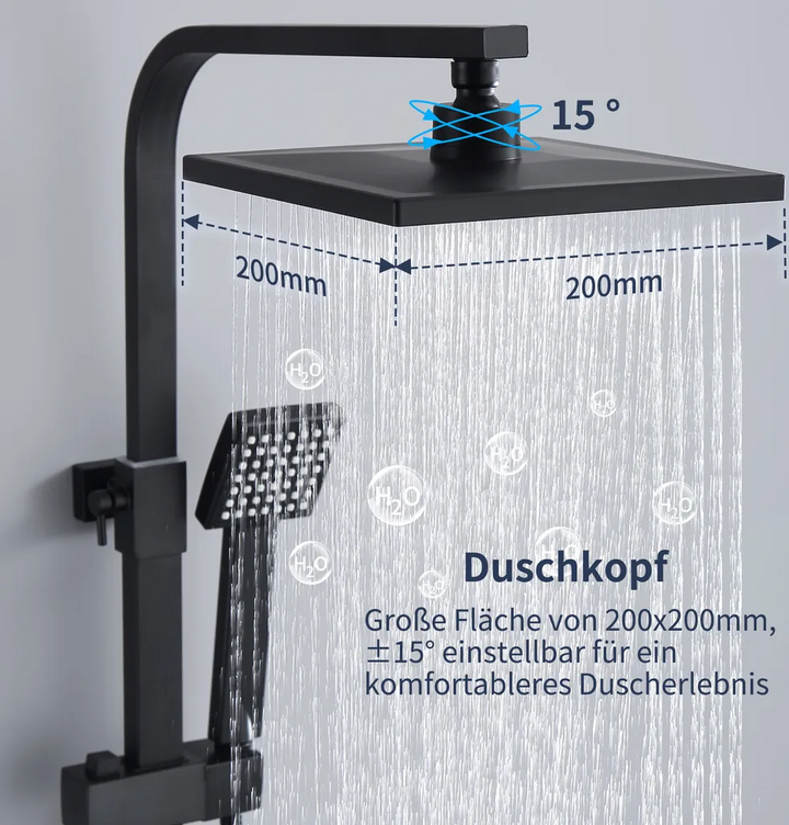 Lisslune | Shower system Black Rain shower Shower set without faucet with overhead shower Hand shower Shower column Shower system with diverter angular Shower column for bathroom, black