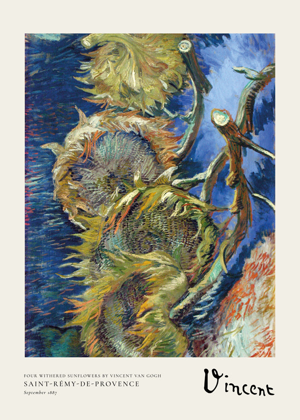 Lisslune | Four wilted sunflowers (1887) by Vincent van Gogh