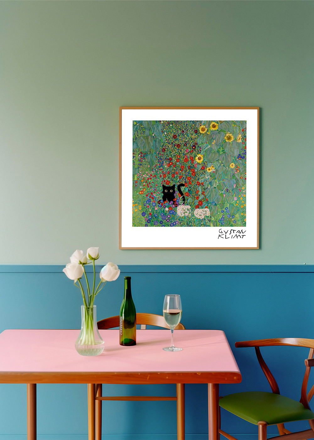 Lisslune | Gustav Klimt Garden Cat Print - Square