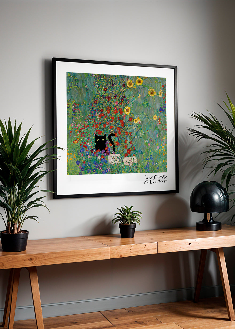 Lisslune | Gustav Klimt Garden Cat Print - Square