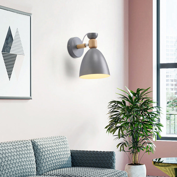 Lisslune | Modern Minimalistic Round Horn Aluminum Wood 1-Light Wall Lamp for Bedroom