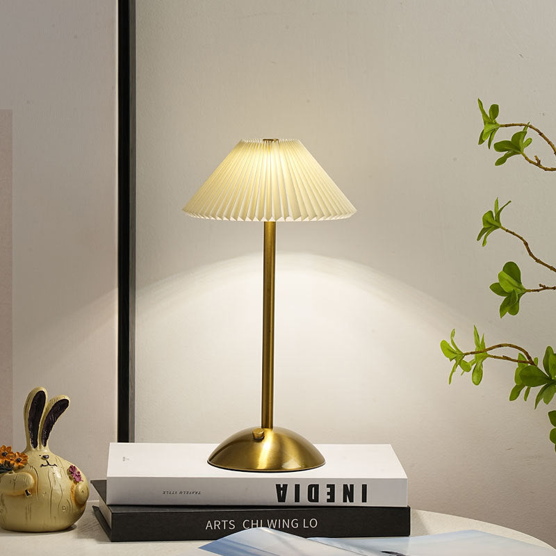Lisslune | Contemporary Scandinavian rechargeable iron fabric cone pleated LED table lamp for bedside