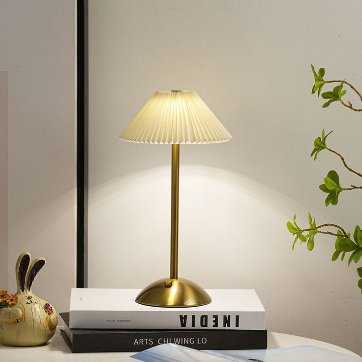 Lisslune | Contemporary Scandinavian rechargeable iron fabric cone pleated LED table lamp for bedside