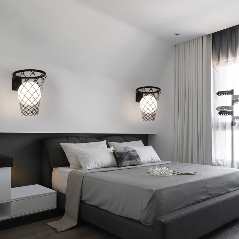 Lisslune | Slamora Children's Wall Light | Basketball Hoop Design | Glass & Metal | Art Deco Style | Bedroom Light