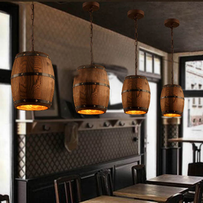 Lisslune | BarrelGlow Vintage Pendant Light | Wood Wine Barrel Design | 1-bulb | Rustic Lighting