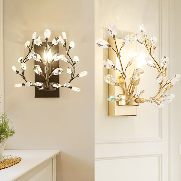 Lisslune | Luminis Wall Light | Luxury Crystal Design | Leaf Motif | 1-Bulb & Modern