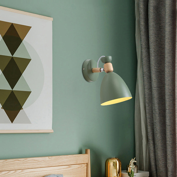 Lisslune | Modern Minimalistic Round Horn Aluminum Wood 1-Light Wall Lamp for Bedroom