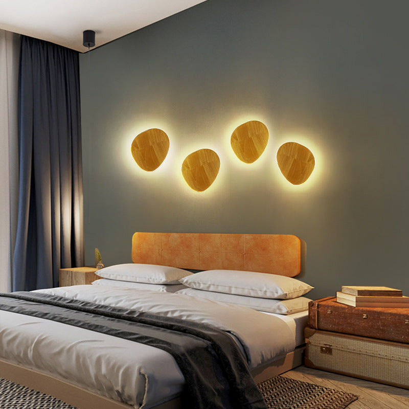 Lisslune | Modern Minimalist Round Irregular Oval Wood LED Wall Light Lamp for Living Room
