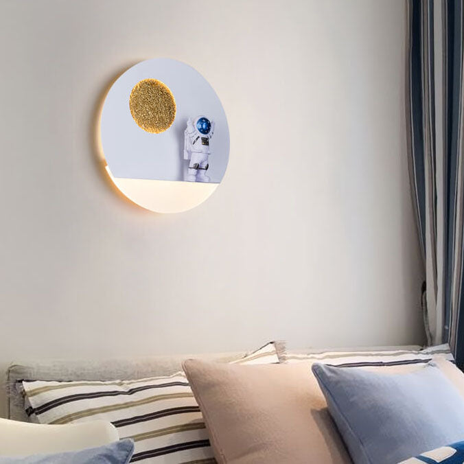 Lisslune | Contemporary Creative Iron Resin Round Astronaut LED Wall Light Lamp for Bedroom
