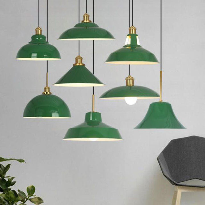 Lisslune | RetroDome Industrial Vintage Pendant Light | Green Iron Dome Design | Single Light | Rustic Ceiling Lighting
