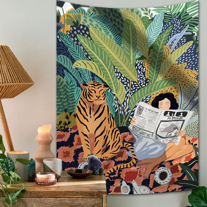 Rynx Jungle Tiger & Girl Wall Tapestry