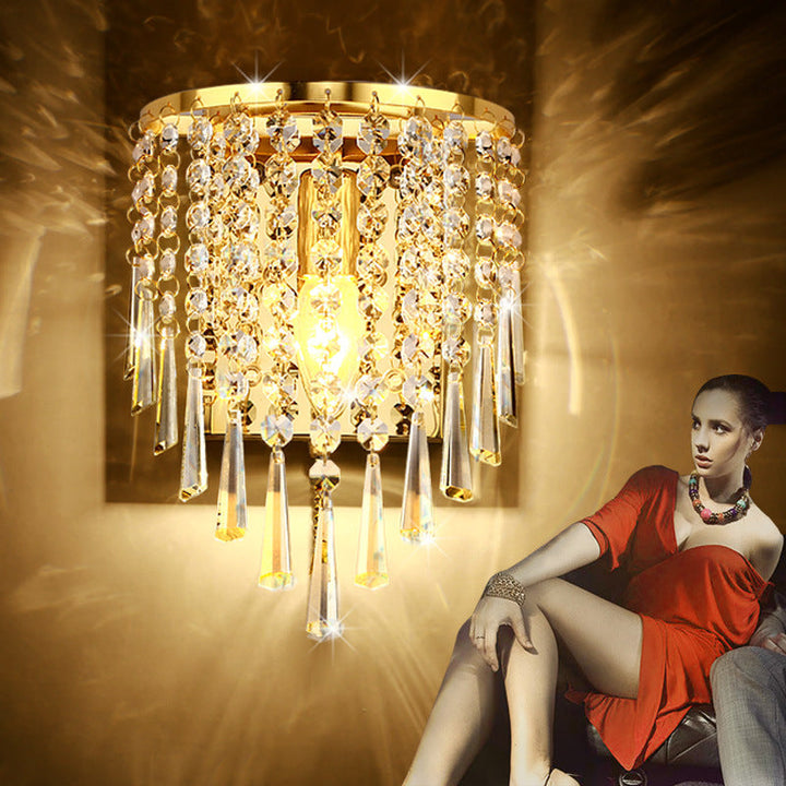 Lisslune | Modern Luxury Semi-Round Octagonal Pearl Stainless Steel Crystal 1-Light Wall Sconce Lamp for Living Room