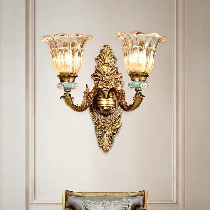 Lisslune | FlorisLuxe European Wall Lamp | Blossom Design | 1-2 Flames | High-Quality Resin & Glass | Elegance for Living Room & Hallway