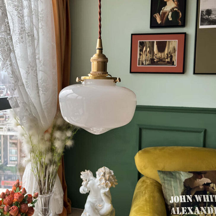 Lisslune | Vintage Brass Lantern Glass Pendant Light