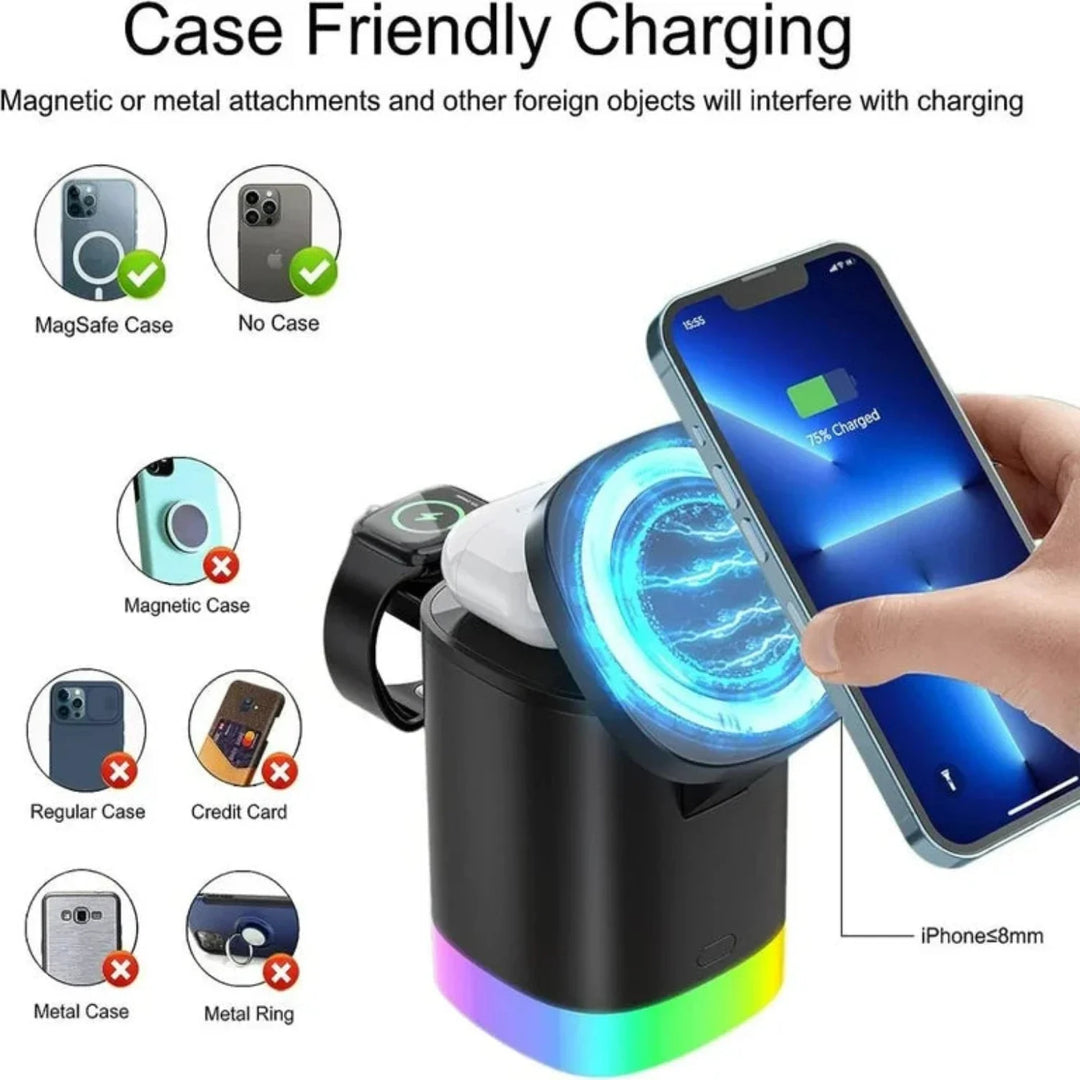 Lisslune | 3 In 1 Magnetic Wireless Charger, Glow and Go – Charge in Style!
