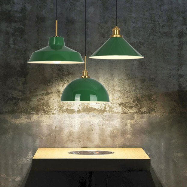 Lisslune | RetroDome Industrial Vintage Pendant Light | Green Iron Dome Design | Single Light | Rustic Ceiling Lighting