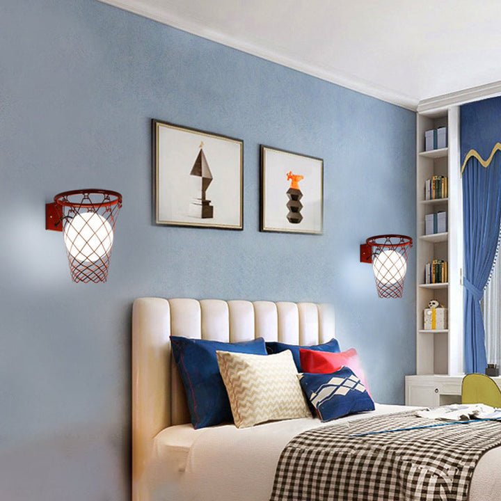Lisslune | Slamora Children's Wall Light | Basketball Hoop Design | Glass & Metal | Art Deco Style | Bedroom Light