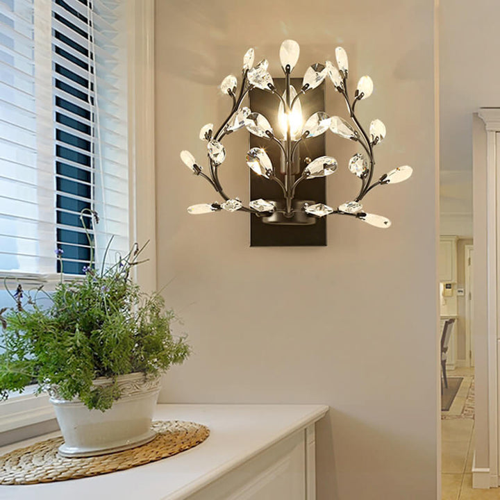 Lisslune | Luminis Wall Light | Luxury Crystal Design | Leaf Motif | 1-Bulb & Modern