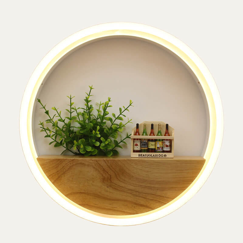 Lisslune | Lumoshelf LED Wall Light | Solid Wood with Shelf | Round Wall Lamp | Warm & White Light