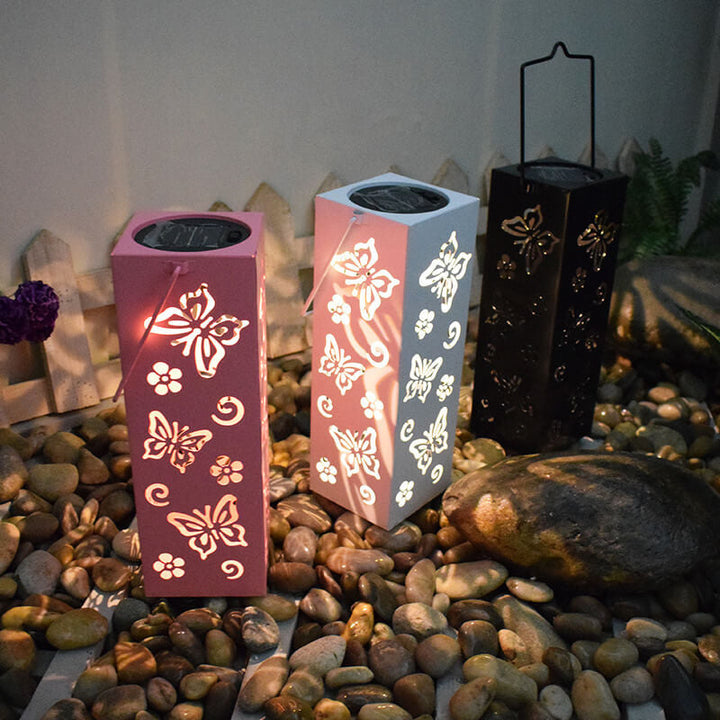 Lisslune | Solar Butterfly Rose Pattern Hollow Column LED Outdoor Waterproof Decorative Lamp
