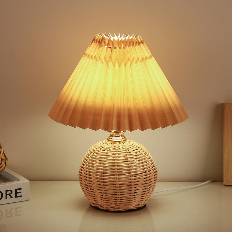 Lisslune | RattaLume Nordic LED Table Lamp | Woven Rattan & Foldable Fabric Shade | Mood Light | Decor for the Bedroom