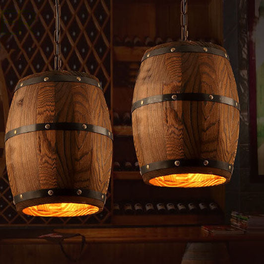 Lisslune | BarrelGlow Vintage Pendant Light | Wood Wine Barrel Design | 1-bulb | Rustic Lighting