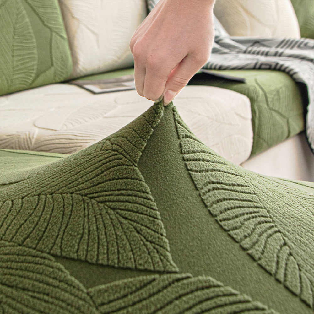 Lisslune | Modern Leaf Jacquard Waterproof Anti-Scratch Stretch Full Cover Sofa Cover