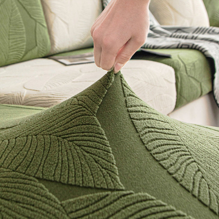 Lisslune | Modern Leaf Jacquard Waterproof Anti-Scratch Stretch Full Cover Sofa Cover