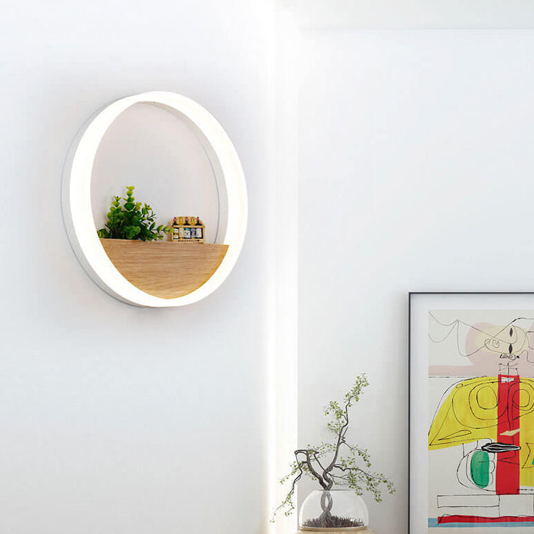 Lisslune | Lumoshelf LED Wall Light | Solid Wood with Shelf | Round Wall Lamp | Warm & White Light