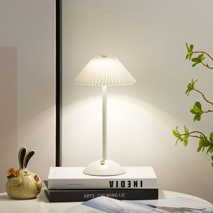 Lisslune | Contemporary Scandinavian rechargeable iron fabric cone pleated LED table lamp for bedside