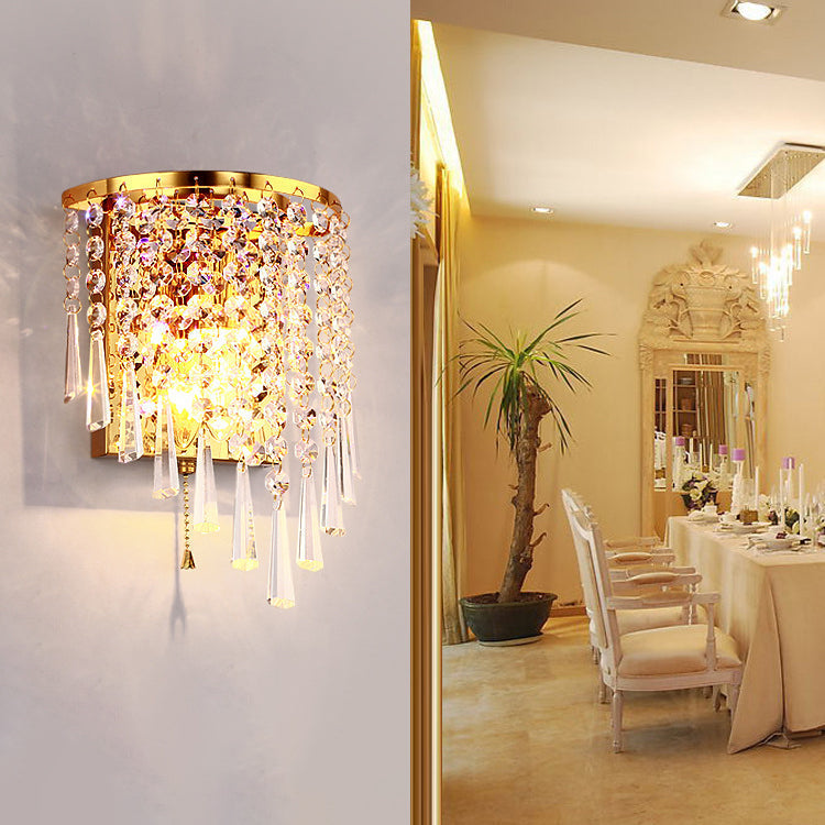 Lisslune | Modern Luxury Semi-Round Octagonal Pearl Stainless Steel Crystal 1-Light Wall Sconce Lamp for Living Room