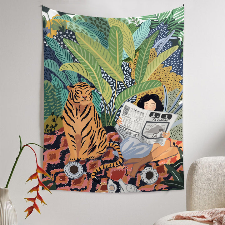 Rynx Jungle Tiger & Girl Wall Tapestry