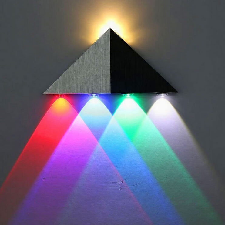 Lisslune | TriLumina Prism LED Wall Light | Creative Pyramid Design | Aluminum & Acrylic | Colored Light Options