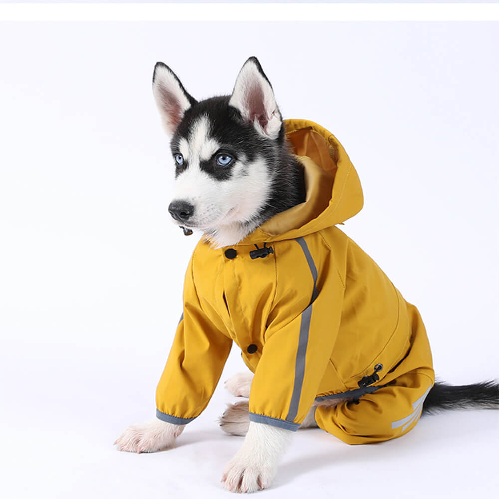 Lisslune | Stylish waterproof adjustable reflective stripe dog rain jacket with hood