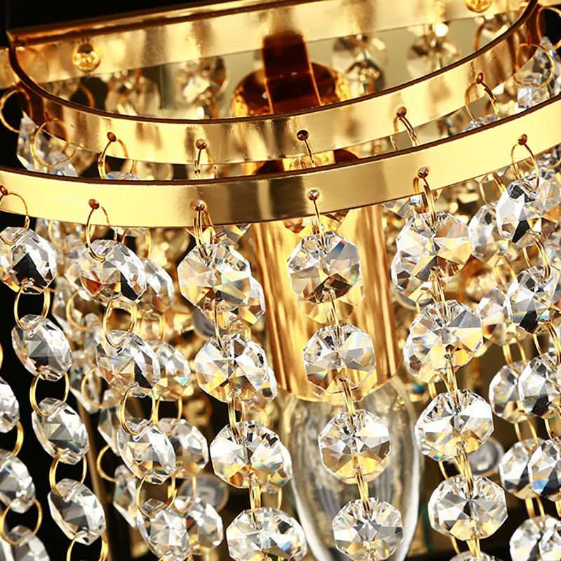 Lisslune | Modern Luxury Semi-Round Octagonal Pearl Stainless Steel Crystal 1-Light Wall Sconce Lamp for Living Room