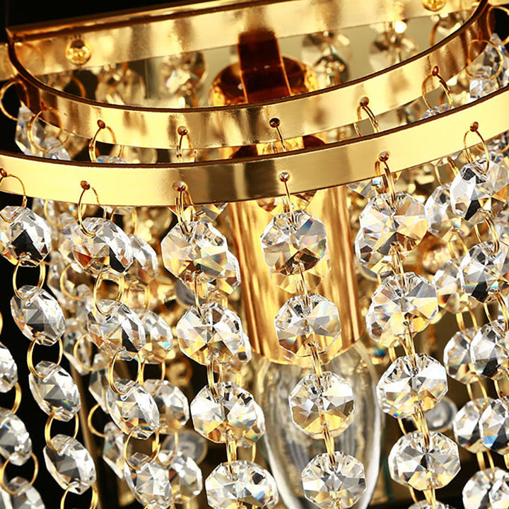 Lisslune | Modern Luxury Semi-Round Octagonal Pearl Stainless Steel Crystal 1-Light Wall Sconce Lamp for Living Room