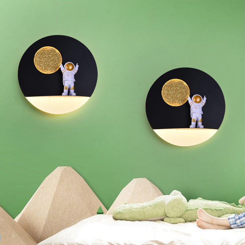 Lisslune | Contemporary Creative Iron Resin Round Astronaut LED Wall Light Lamp for Bedroom