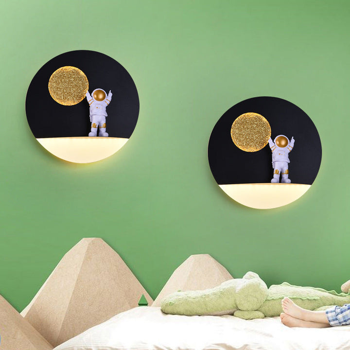 Lisslune | Contemporary Creative Iron Resin Round Astronaut LED Wall Light Lamp for Bedroom