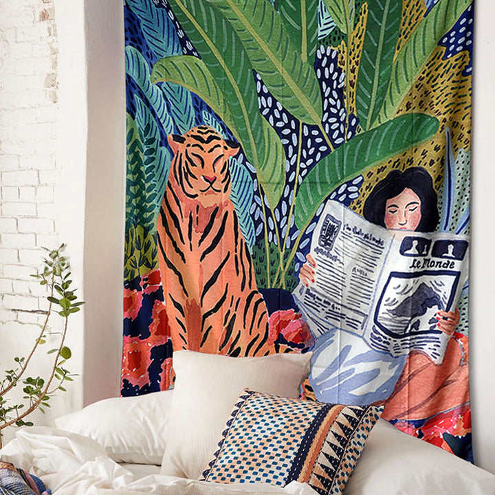 Rynx Jungle Tiger & Girl Wall Tapestry