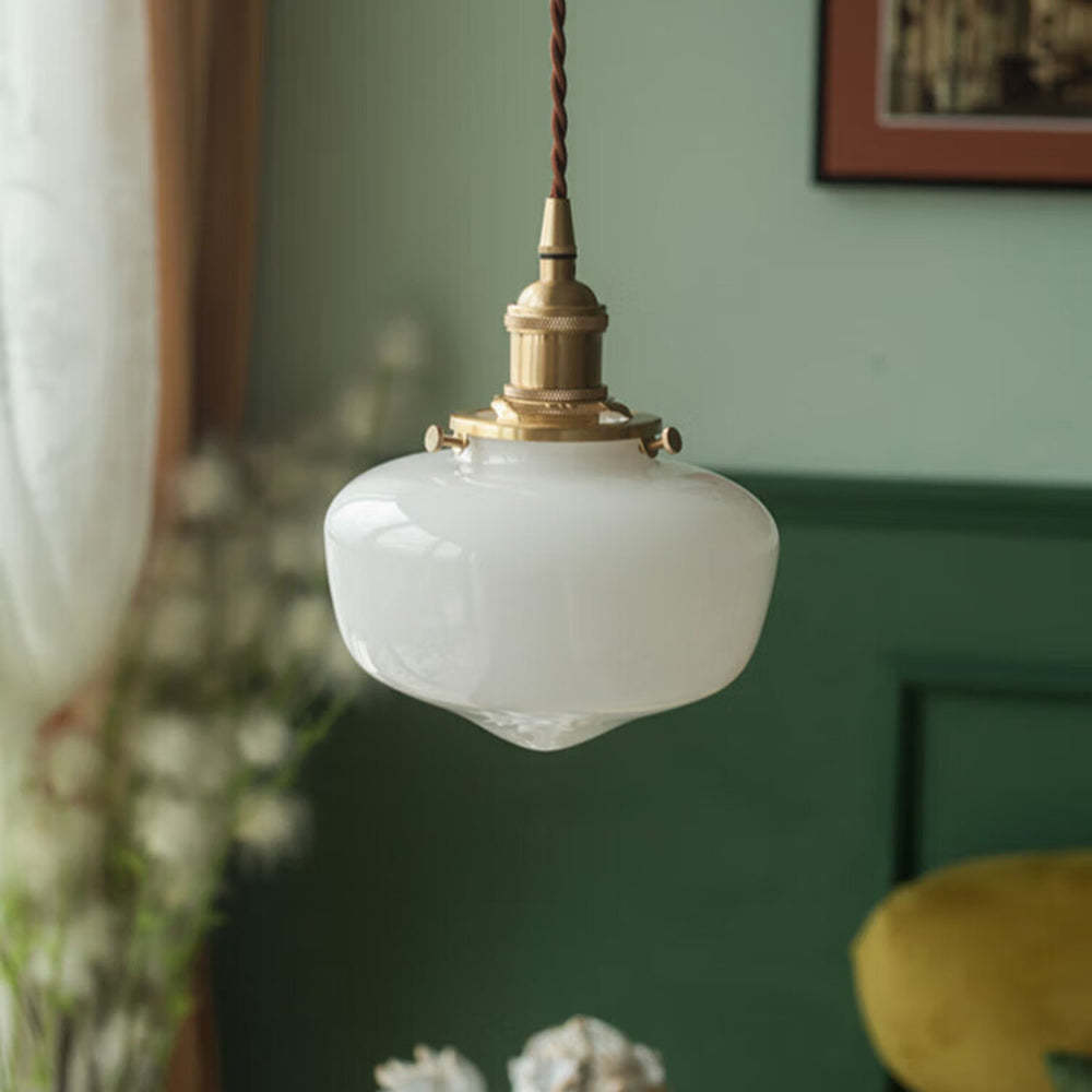 Lisslune | Vintage Brass Lantern Glass Pendant Light