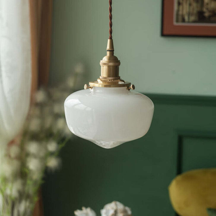 Lisslune | Vintage Brass Lantern Glass Pendant Light