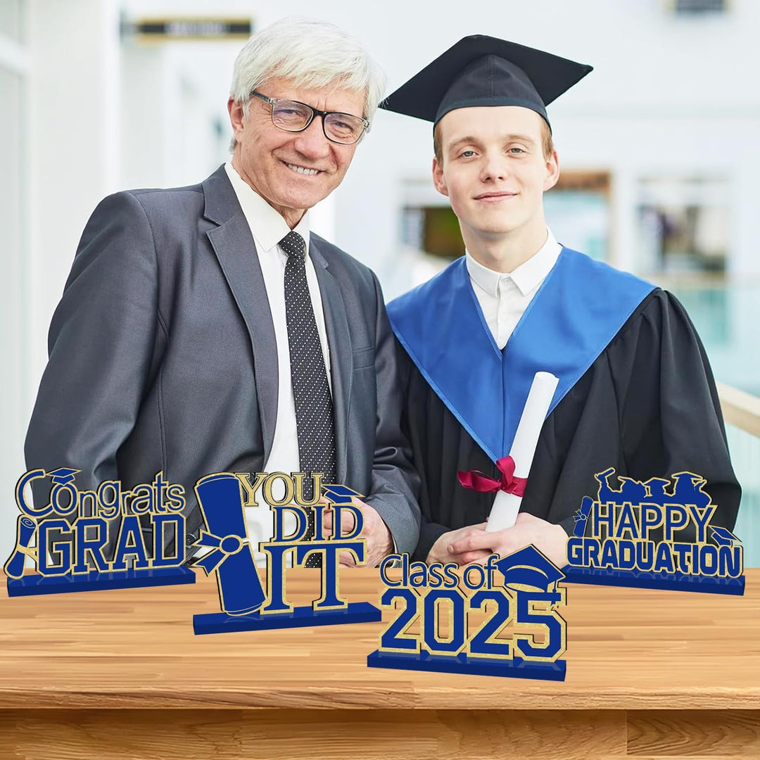 4 Piece Black and Gold Graduation Decorations Class of 2025 Congratulations Graduate Wood Table Centerpieces Graduate Table Decor Congratulations Tiered Shelf Decor for 2025 Graduation Decorations