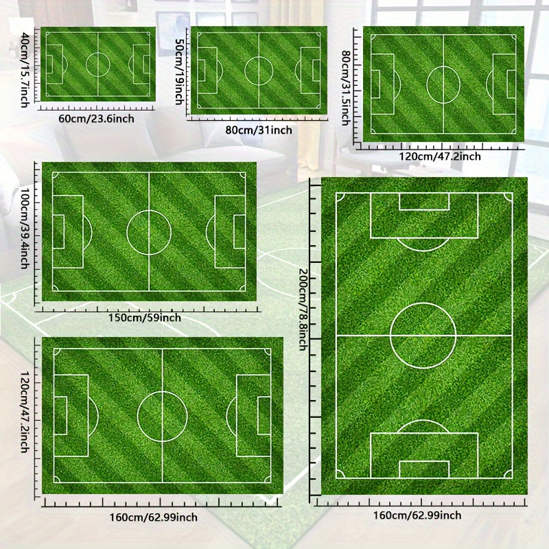 Lisslune | Football Field Pattern Carpet - non-slip washable lounge mats for living room, bedroom, garden or gaming room