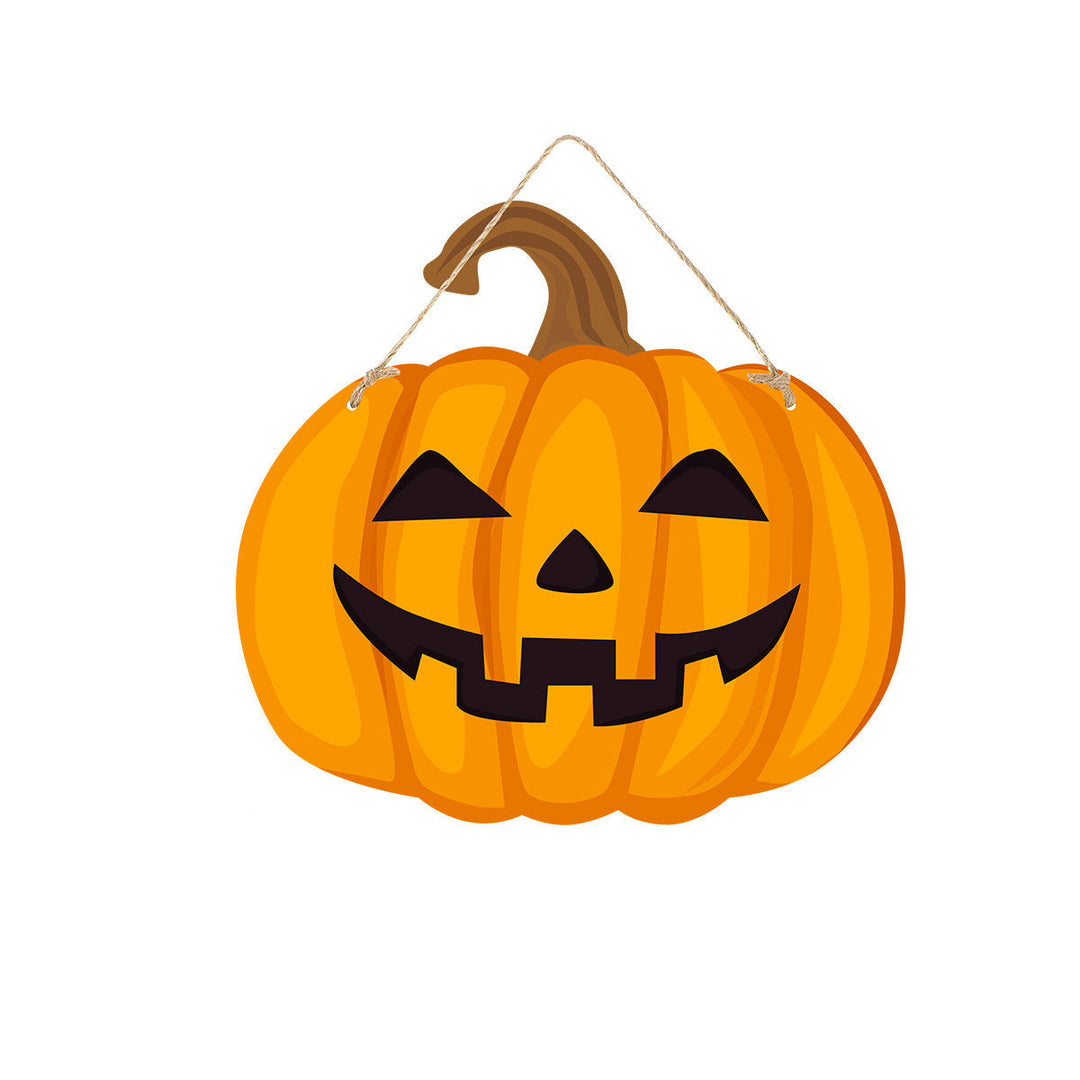 Lisslune | Halloween Door Sign – Wooden Look Plates with Pumpkin, Skull, and Witch Designs