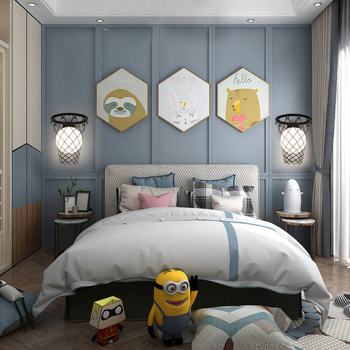 Lisslune | Slamora Children's Wall Light | Basketball Hoop Design | Glass & Metal | Art Deco Style | Bedroom Light