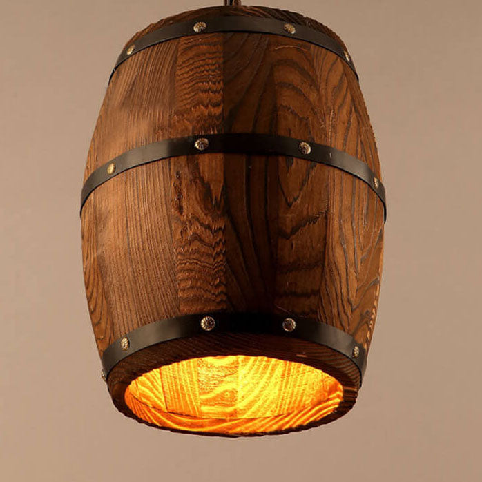 Lisslune | BarrelGlow Vintage Pendant Light | Wood Wine Barrel Design | 1-bulb | Rustic Lighting