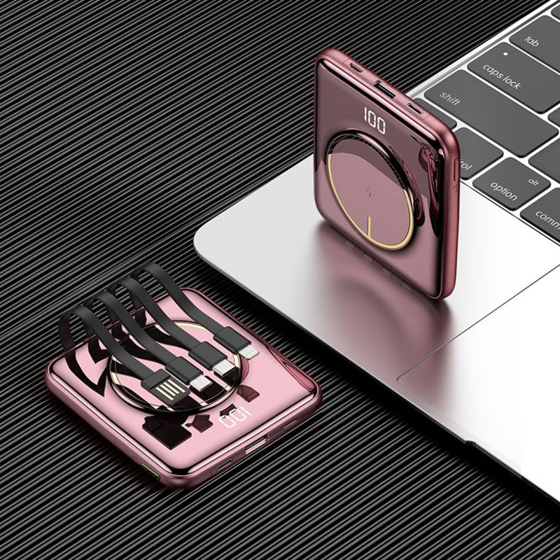 Lisslune | 5-in-1 Portable Mini 20000mAh Power Bank, with Wired/Wireless Charging, 4 Built-in Cables & Super Sleek Design, for Phone, Tablet & More