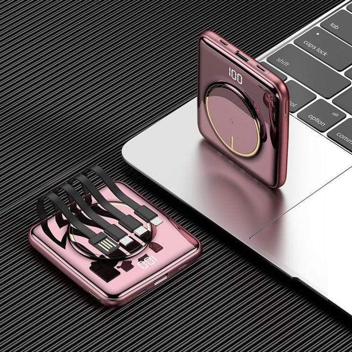 Lisslune | 5-in-1 Portable Mini 20000mAh Power Bank, with Wired/Wireless Charging, 4 Built-in Cables & Super Sleek Design, for Phone, Tablet & More