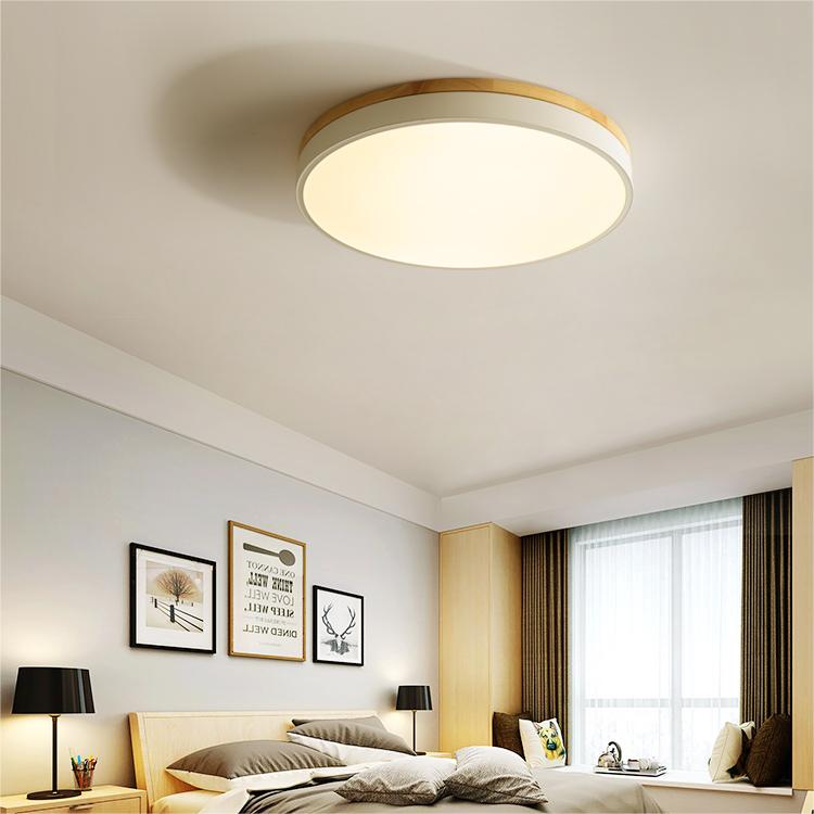 Lisslune | Wooden Round Shape Flush Ceiling Light | LED. Solid Wood & Iron for Living Room. Dining Room & Hallway